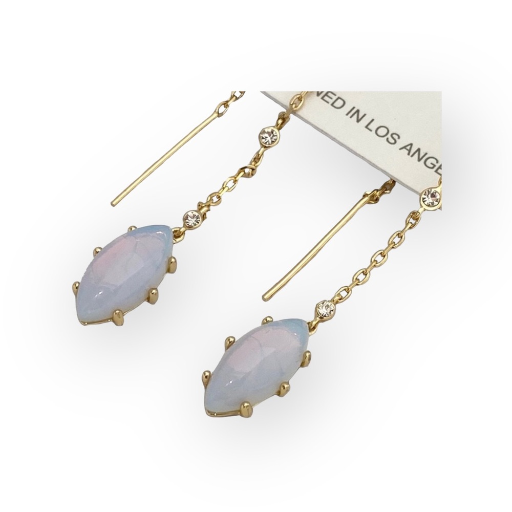 new Jules Smith ꧁ 14K Gold Plated Opal + Cubic Zirconia CZ Threader Earrings ꧂ - Picture 6 of 16